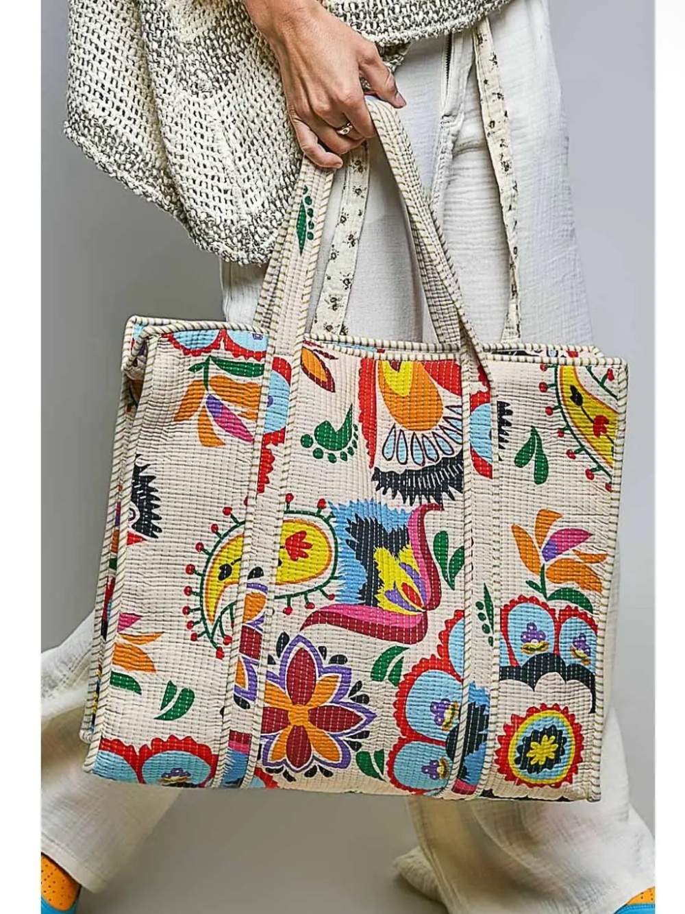 468. POL Cotton printed cream tote bag